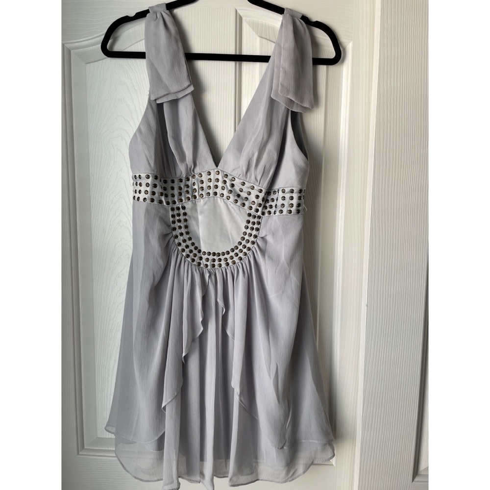 NWT- BCBG Generation V-NK Grecian Chiffon Silver Dress